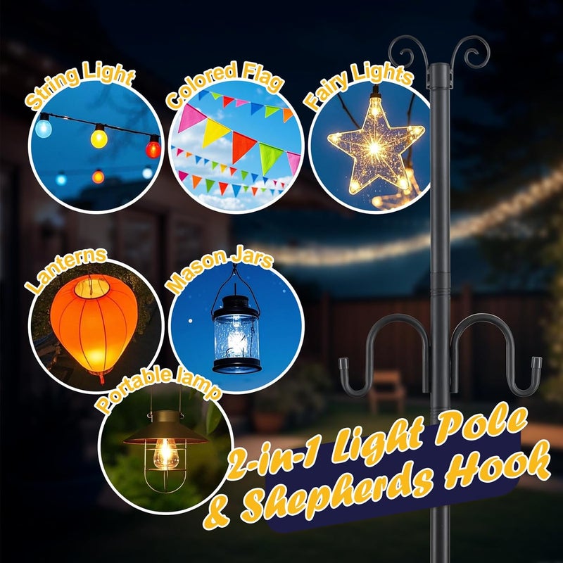 ETICSIPA 10FT String Light Poles, 1.5 Inch Heavy Duty Poles for Outdoor String Lights with Shepherd Hook, 2 in 1 Light Pole with Anchor for Garden Backyard Patio Bistro Cafe - Image 5